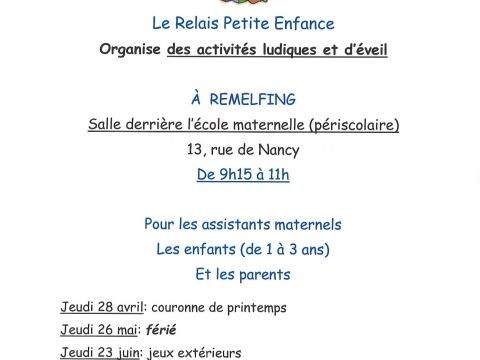 Rémelfing Matinées Eveil-Relais Parents-Enfants