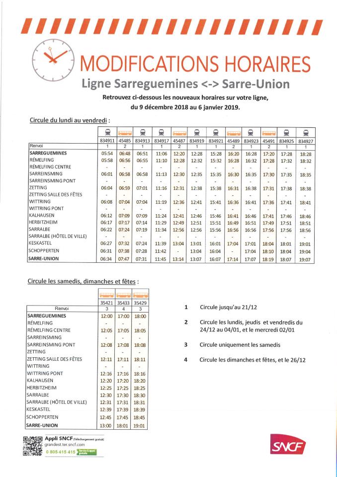 Modifications horaires ligne Sarre-Union-Sarreguemines