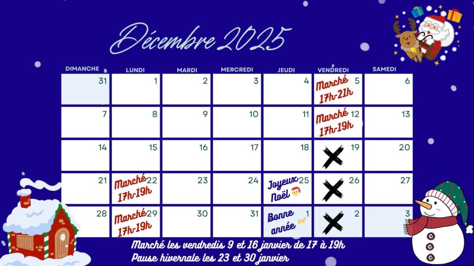 Marché paysan- planning décembre 2025