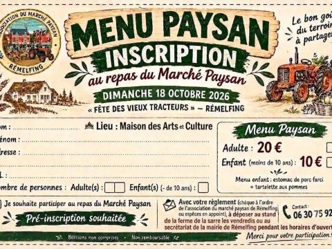 Marché paysan- 3ème fête des vieux tracteurs dimanche 18 octobre 2026 Rémelfing Marché paysan- 3ème fête des vieux tracteurs dimanche 18 octobre 2026