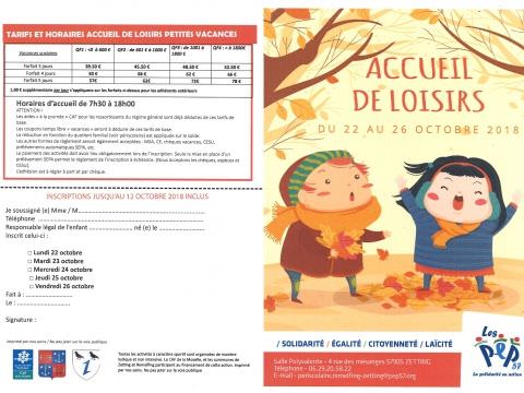 Accueil de loisirs du 22 au 26 octobre 2018 à Zetting Accueil de loisirs du 22 au 26 octobre 2018 à Zetting