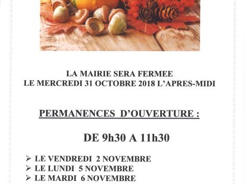 Horaires d'ouverture de la mairie exceptionnellement modifiés Horaires d'ouverture de la mairie exceptionnellement modifiés