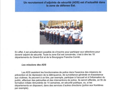 Recrutement adjoints de sécurité Recrutement adjoints de sécurité