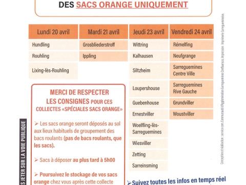 Collecte des sacs orange le vendredi 24 avril 2020 Collecte des sacs orange le vendredi 24 avril 2020