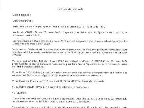Arrêté du 15/04/2020 concernant diverses mesures. Arrêté du 15/04/2020 concernant diverses mesures.