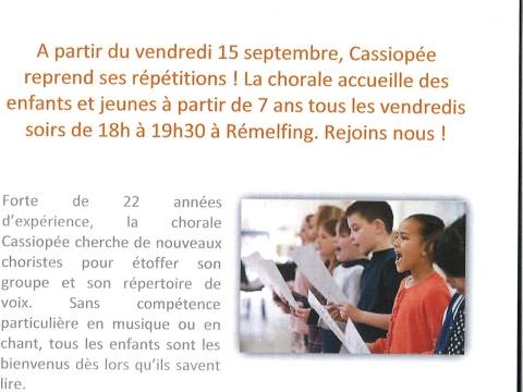 Reprise des répétitions pour la chorale CASSIOPÉE