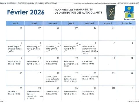 Planning des permanences de distribution des autocollants- Février 2026