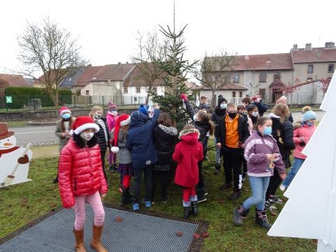 Rémelfing Décoration des sapins par nos écoliers