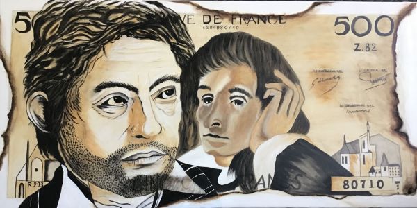 Serge Gainsbourg avec son billet de 500 frcs