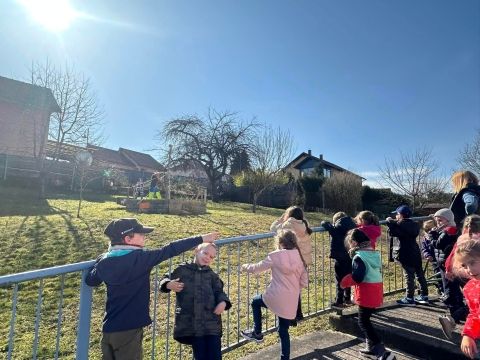 Rémelfing Pose de nichoirs à l'école maternelle